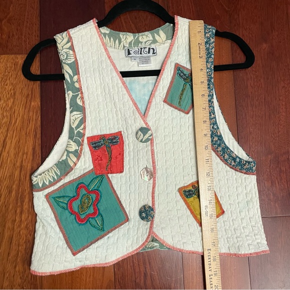 FAITH Celia Forrester Whimsy Vest Y2K‎ Patchwork Beaded Dragonfly Artsy Sz S B12 - Picture 8 of 11